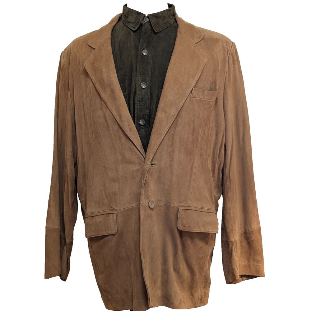Vintage Roundtree Yorke Men's XL Brown Genuine Goat Suede Leather Blazer Coat
